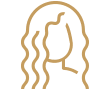 A black and gold logo with a woman 's face.