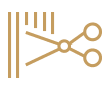 A black and gold icon with scissors on it.