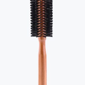 A wooden handle with a black bristle brush.