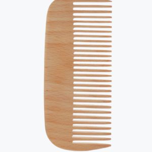 A wooden comb is shown on a white background.