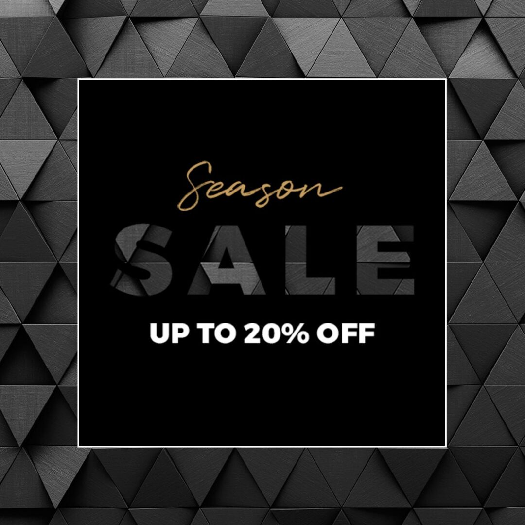 A black and white background with the words season sale up to 2 0 % off.