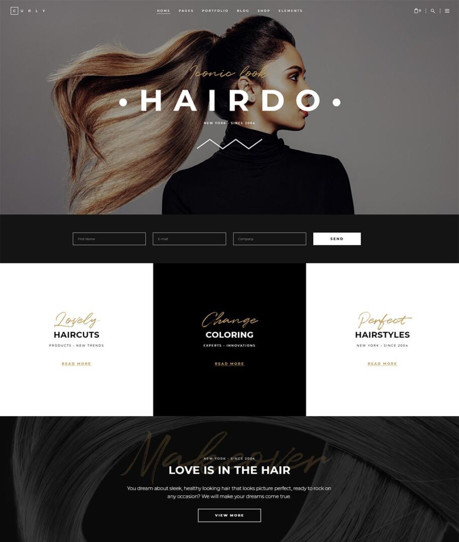 A hair salon website with a lot of black and white images.