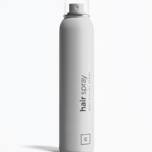 A white spray bottle with hair spray on it.