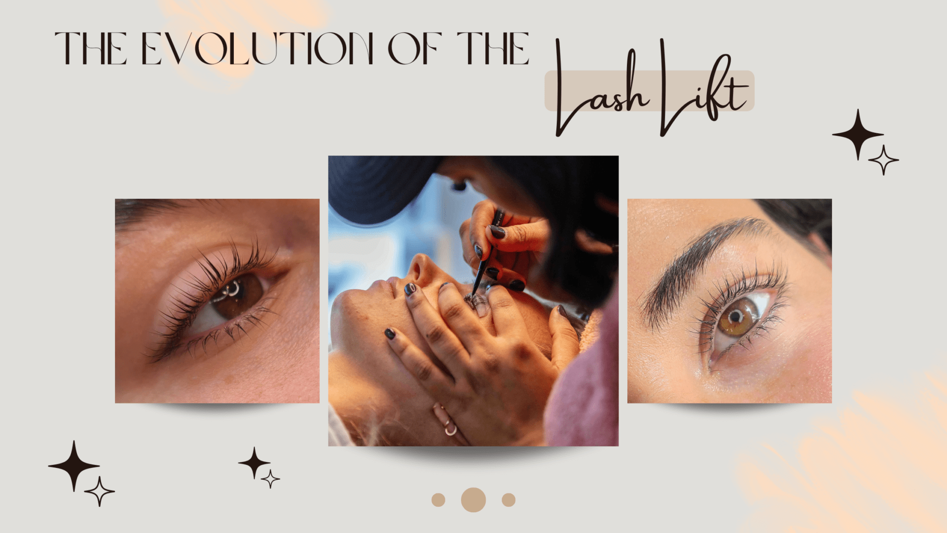 A collage of photos with the words " evolution of the lash lift ".